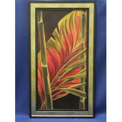 Framed Bamboo Tree Frond Painting by Yvette, 23.5 x 41.5 in.